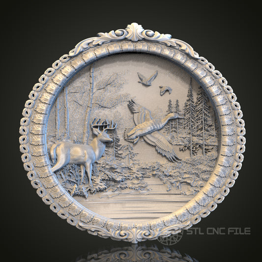 Nature Scene Relief STL Model for CNC Router, Wood Engraving, Artcam, Aspire, Wall Decor, 3D Printer File