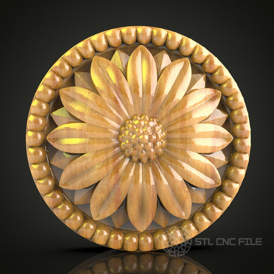 Sunflower Decorative Panel STL Model for CNC Router, Compatible with Artcam, Aspire - Rustic Wall Decor