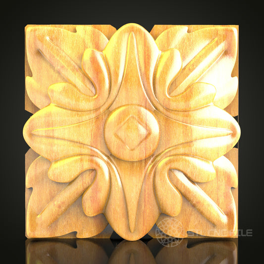 Symmetric Floral Square STL Model for CNC Router, Compatible with Artcam, Aspire - Detailed Wood Art Panel
