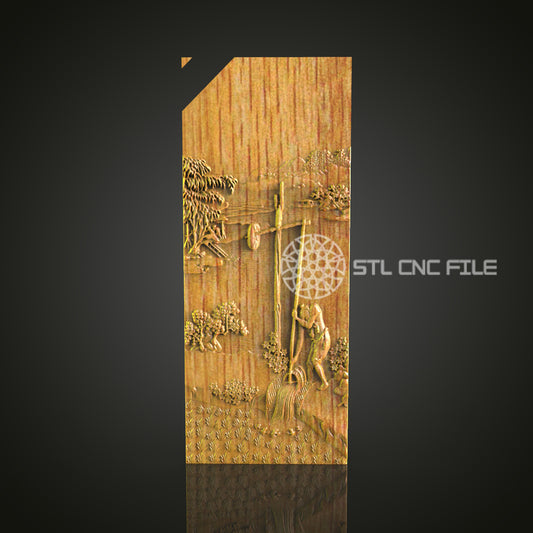 Detailed 3D Carved Vertical Panel STL File for CNC and 3D Printing - Scenic Relief Art, Decorative Wall Decor, Digital Download