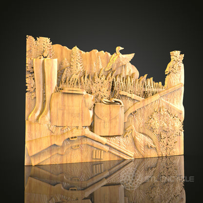 Rustic Cabin in the Woods Wood Carving - CNC Router STL File for Nature Decor