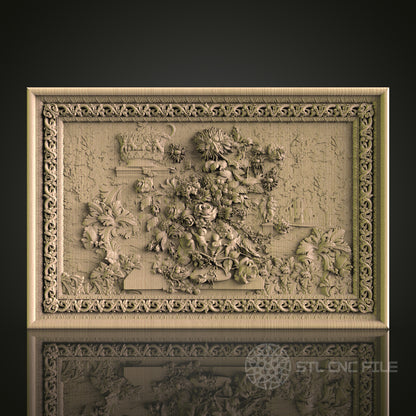 Floral Rectangular Relief STL Model for CNC Router, Aspire, Artcam, 3D Printer, Wall Decor, Wood Art