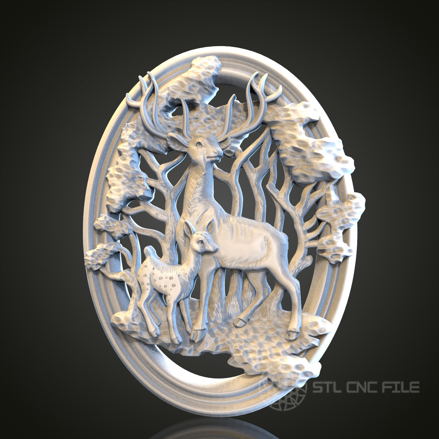 Deer and Fawn in Forest 3D STL File, CNC and 3D Printer Model, Wildlife Art, Artcam Aspire, Nature Wall Decor