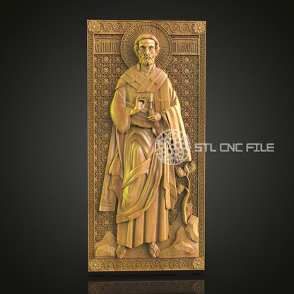 Saintly Apostle CNC Router Engraved Wood Panel - Ornate Religious Art for Church and Home Decor