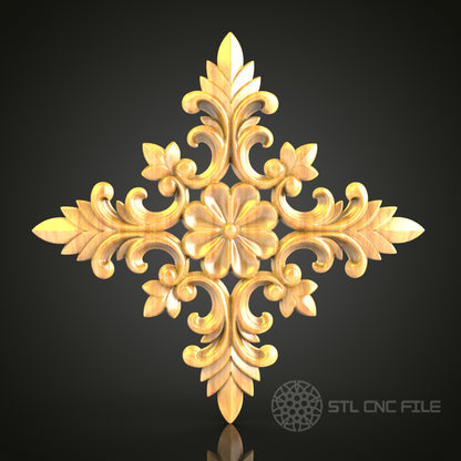 Ornate Cross-Shaped Floral STL Model for CNC Router, Compatible with Artcam, Aspire - Exquisite Wood Carving Decor