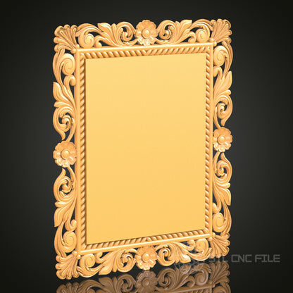 Ornate Floral 3D Frame STL Model for CNC Router Engraver, Artcam, Aspire, Wood Art, Wall Decor