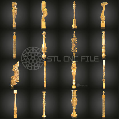16-Piece Collection of CNC Column Designs STL Files