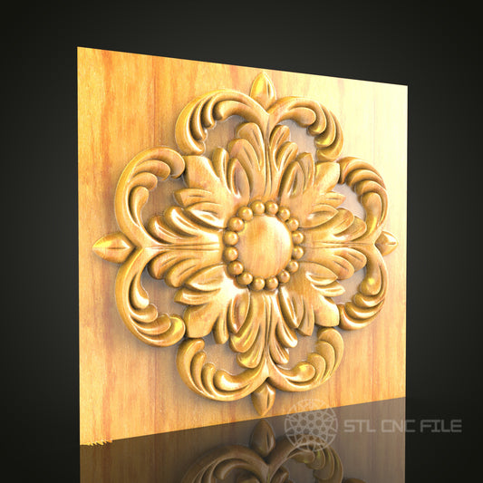 Floral Round Panel STL Model for CNC Router, Compatible with Artcam, Aspire - Detailed Wood Carving Decor