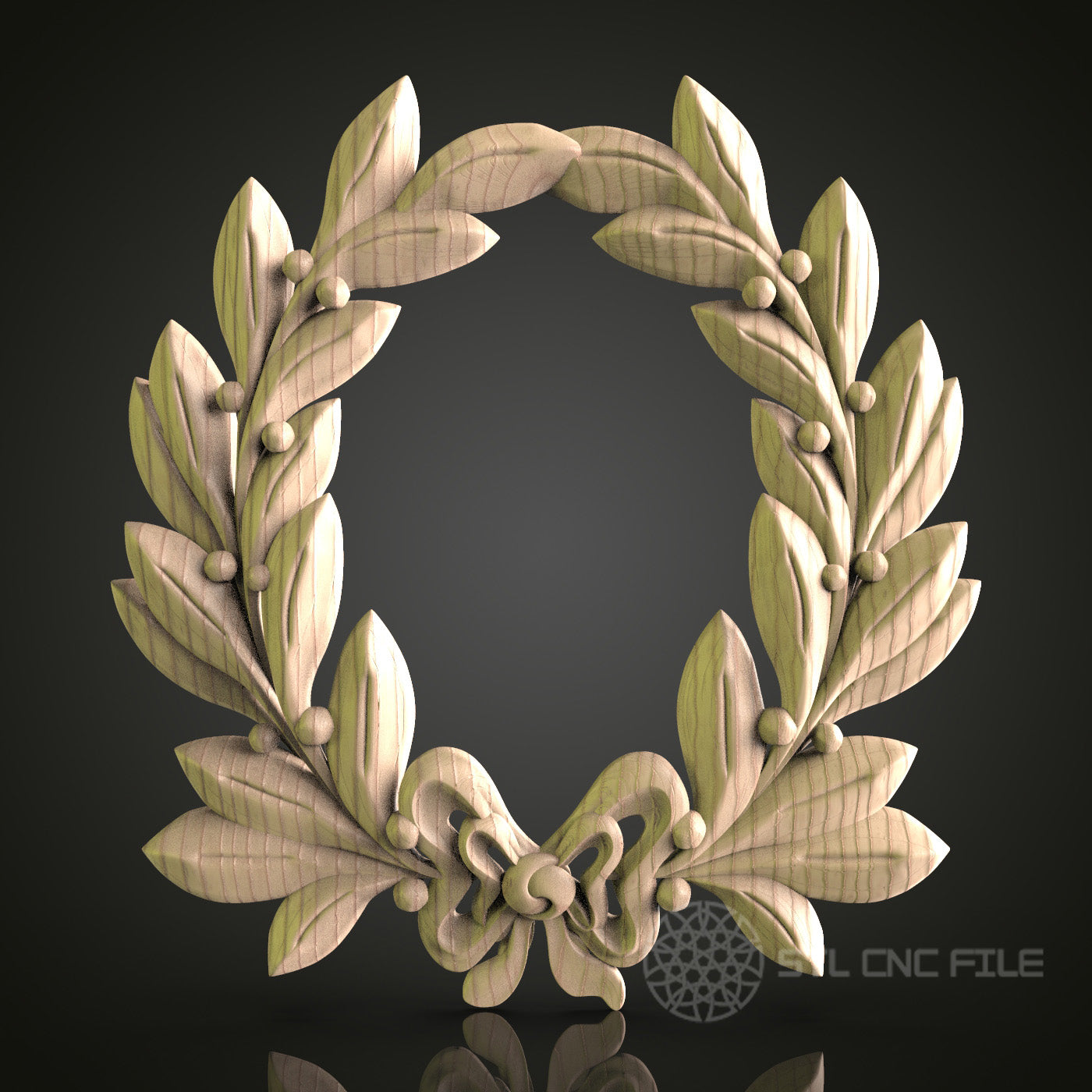 Olive Branch Wreath 3D Model STL File, Symbolic Peace Wreath for CNC Router – Compatible with Artcam, Aspire