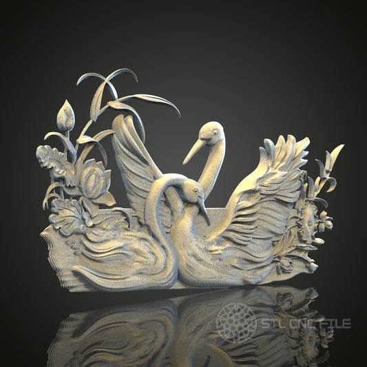 Romantic Swans 3D STL File, CNC and 3D Printer Model, Nature Art, Artcam Aspire, Elegant Wall Decor