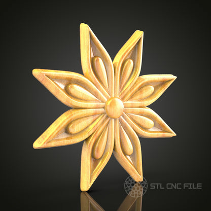Star-Shaped Floral STL Model for CNC Router, Compatible with Artcam, Aspire - Decorative Wood Art