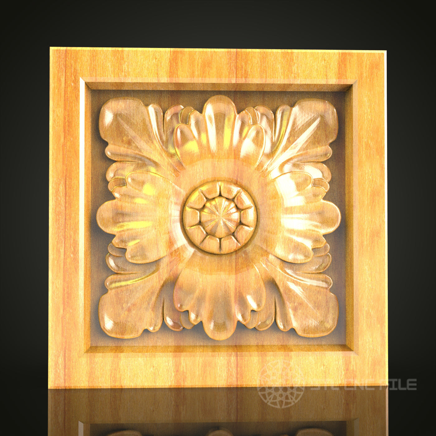 Floral Square Panel STL Model for CNC Router, Compatible with Artcam, Aspire - Refined Wood Decor