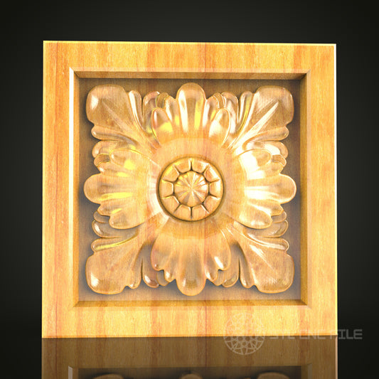 Floral Square Panel STL Model for CNC Router, Compatible with Artcam, Aspire - Refined Wood Decor