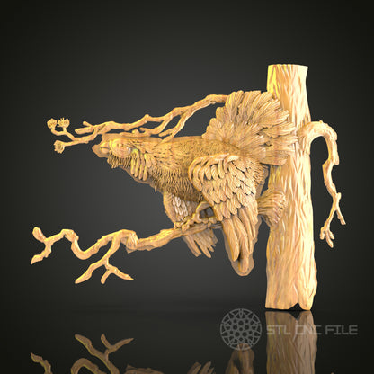 Dynamic Bird in Flight STL File for CNC, Exquisite 3D Wood Carving, Artistic Nature Scene, Router Engraving Art