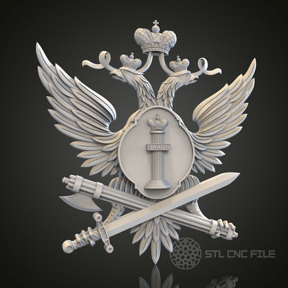 Double-Headed Eagle Emblem STL Model for CNC Router Engraver, Artcam, Aspire, Wood, Wall Decor