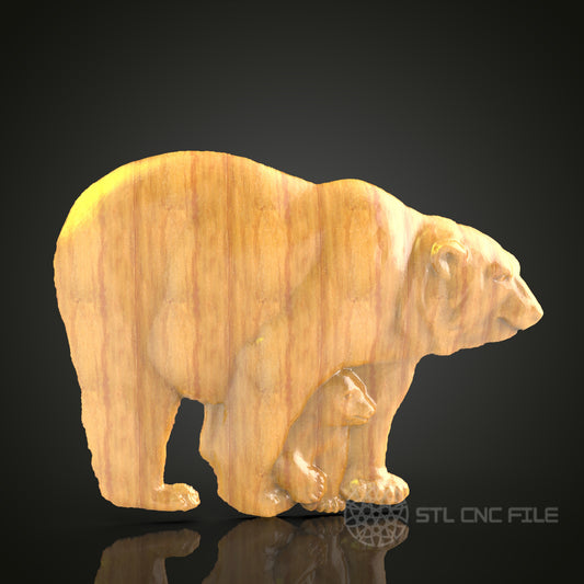 Bear Family 3D STL Model for CNC Router - Mother Bear and Cub Carving Digital File, Heartwarming Wildlife Art (Copie)