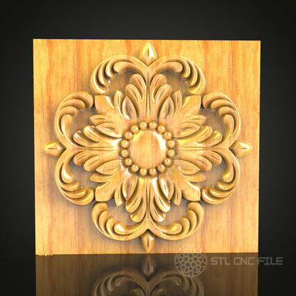 Floral Round Panel STL Model for CNC Router, Compatible with Artcam, Aspire - Detailed Wood Carving Decor