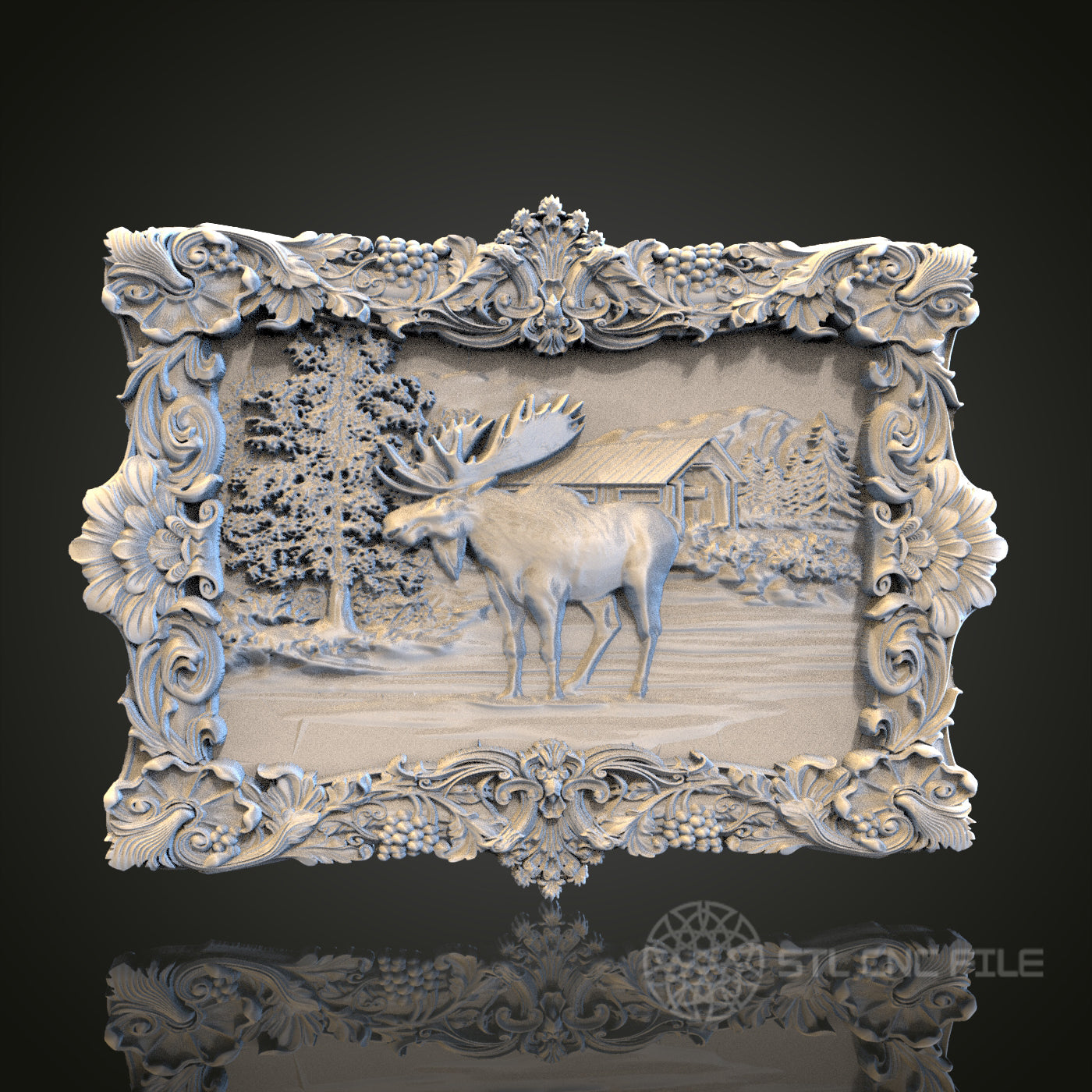 Moose Landscape Relief STL Model for CNC Router Engraver, Artcam, Aspire, Wood Wall Decor, 3D Printer"