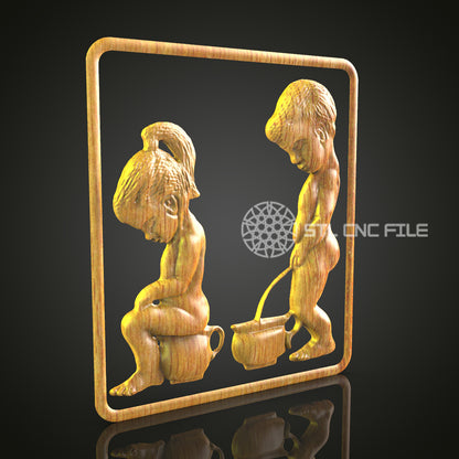 Playful Children CNC Carving File - Whimsical Wood Art for CNC Router, Compatible with Artcam, Aspire