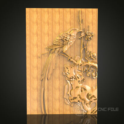 Delicate Bird on Branch 3D STL Model for CNC Router - Elegant Wood Wall Art, CNC Files for Artcam, Aspire