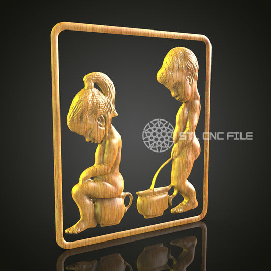 Playful Children CNC Carving File - Whimsical Wood Art for CNC Router, Compatible with Artcam, Aspire
