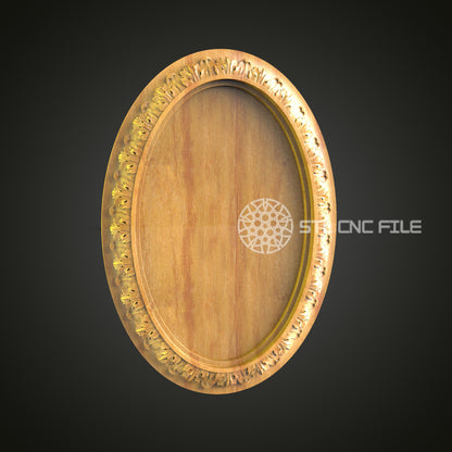 Ornate Wooden Oval Mirror Frame STL Model for CNC, Classic Carved Wall Decor