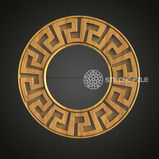 Geometric Greek Key Circular Frame - CNC Router STL File, Modern Wall Decor
