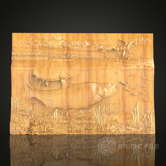 Underwater Scene Fish 3D STL Model for CNC Router - Aquatic Wood Wall Art, Digital Files for Artcam, Aspire