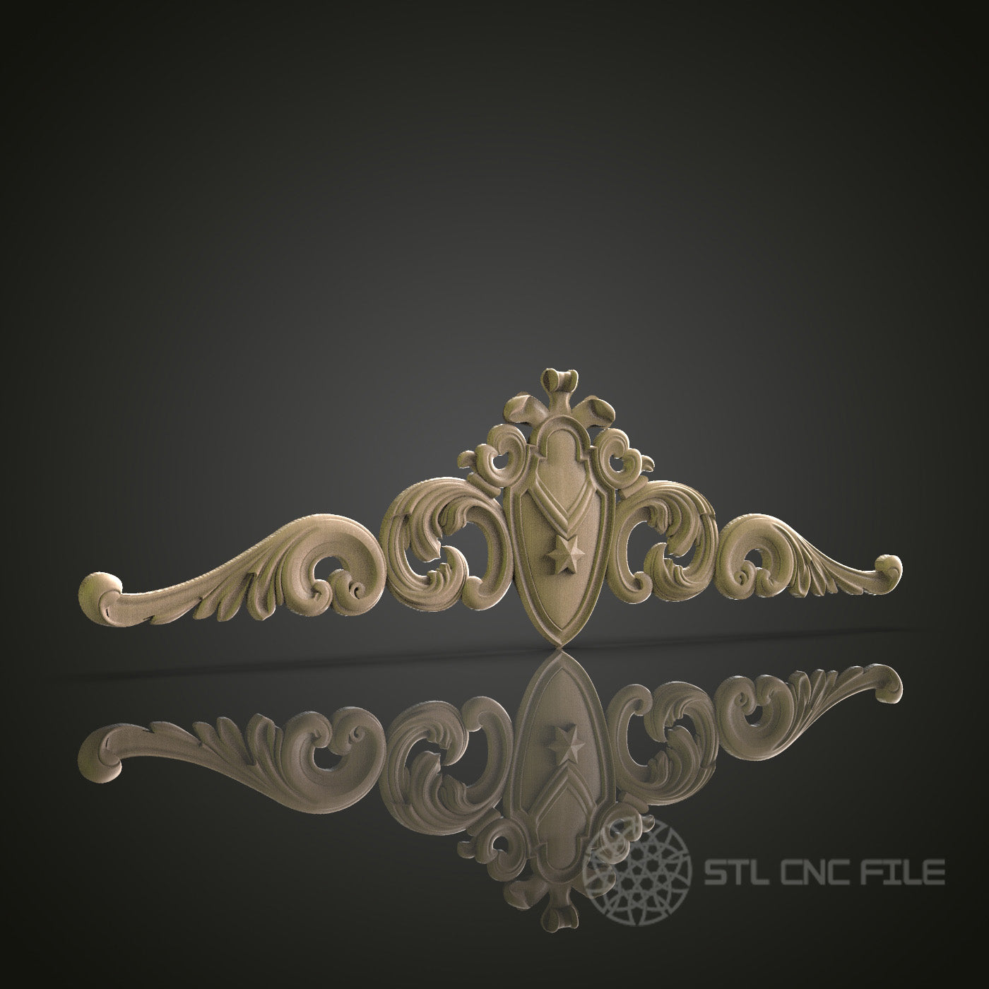 Elegant Shield Pediment for CNC and 3D Printing - STL File