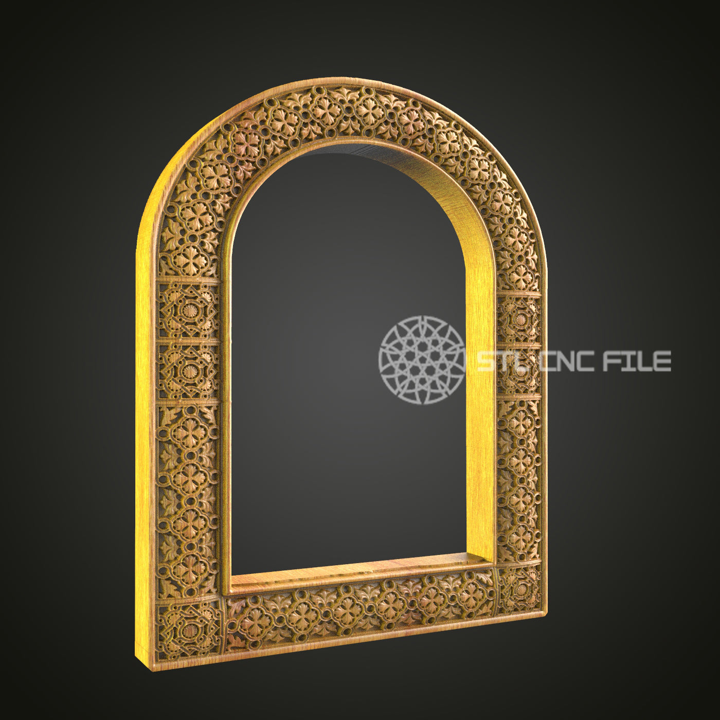 Moorish Arch Floral CNC Engraved Frame - Exquisite Wood Carving, Decorative Mirror Frame