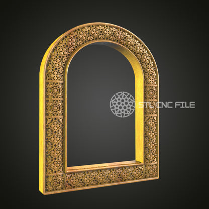 Moorish Arch Floral CNC Engraved Frame - Exquisite Wood Carving, Decorative Mirror Frame