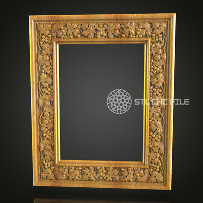 Luxurious Square Grapevine Mirror Frame STL Model, Detailed CNC Router Artwork
