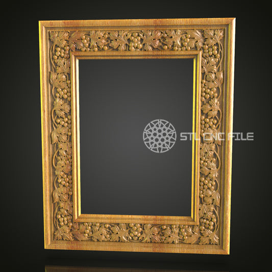 Luxurious Square Grapevine Mirror Frame STL Model, Detailed CNC Router Artwork
