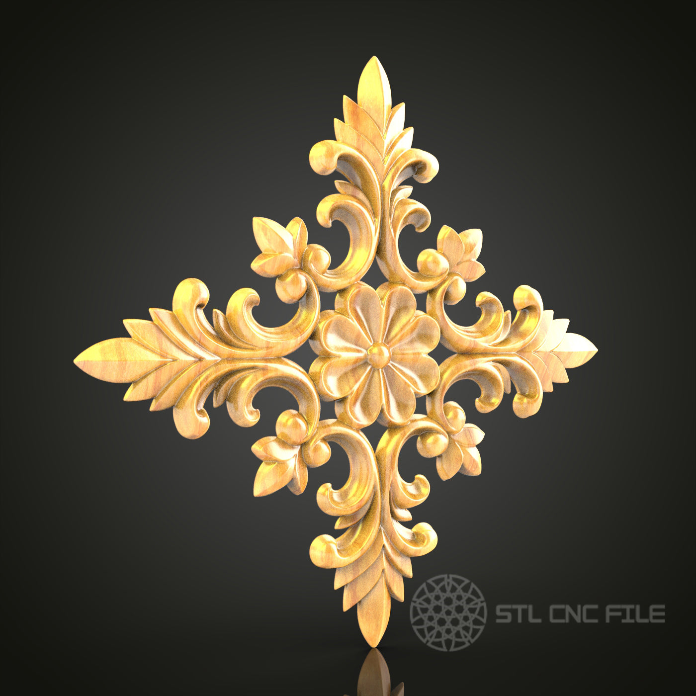 Ornate Cross-Shaped Floral STL Model for CNC Router, Compatible with Artcam, Aspire - Exquisite Wood Carving Decor