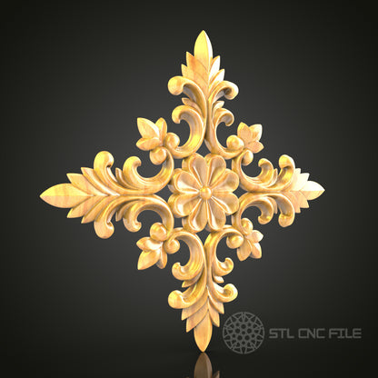 Ornate Cross-Shaped Floral STL Model for CNC Router, Compatible with Artcam, Aspire - Exquisite Wood Carving Decor