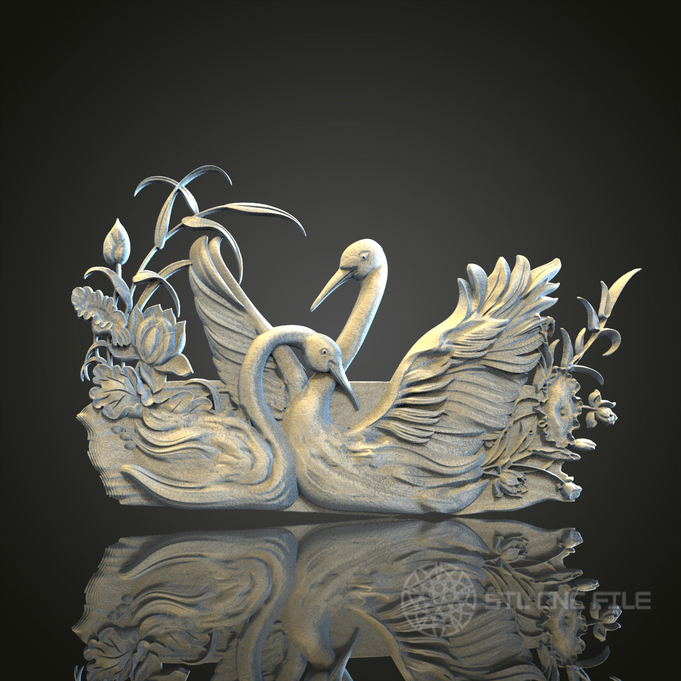 Romantic Swans 3D STL File, CNC and 3D Printer Model, Nature Art, Artcam Aspire, Elegant Wall Decor