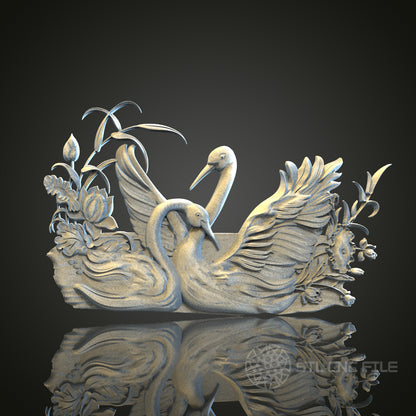 Romantic Swans 3D STL File, CNC and 3D Printer Model, Nature Art, Artcam Aspire, Elegant Wall Decor