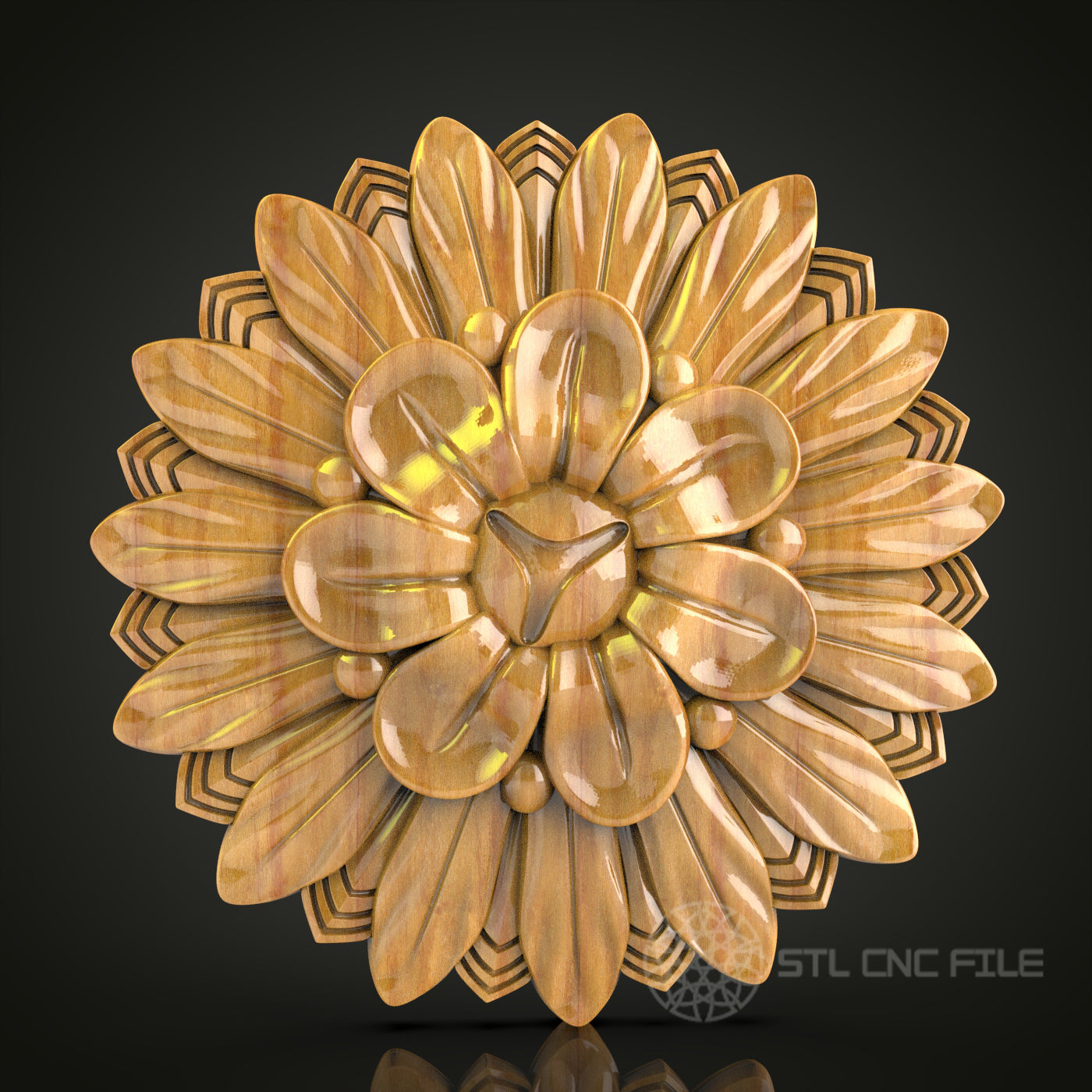 Layered Floral Medallion STL Model for CNC Router, Compatible with Artcam, Aspire - Detailed Wall Decor