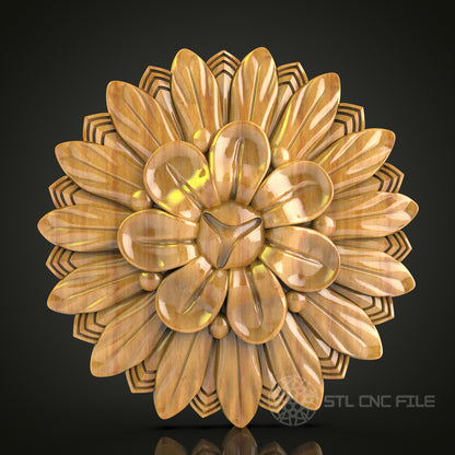 Layered Floral Medallion STL Model for CNC Router, Compatible with Artcam, Aspire - Detailed Wall Decor