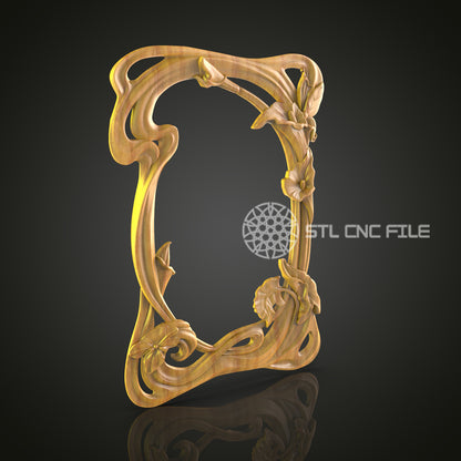 Art Nouveau Floral Vine CNC Engraved Frame - Elegant Wood Carving, Decorative Art Frame