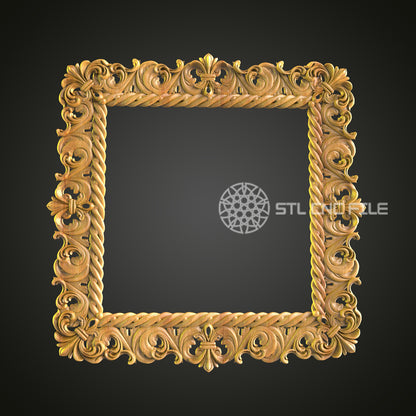 Ornate Renaissance Style Square Mirror Frame STL File, Luxurious CNC Router Art