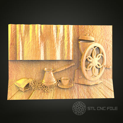Coffee Time 3D STL Model - CNC Router File for Coffee Themed Wood Carving, Kitchen Decor