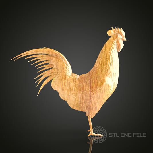 Rooster Silhouette STL File for CNC, 3D Wooden Animal Carving, Artcam Aspire Model, Farmhouse Decor