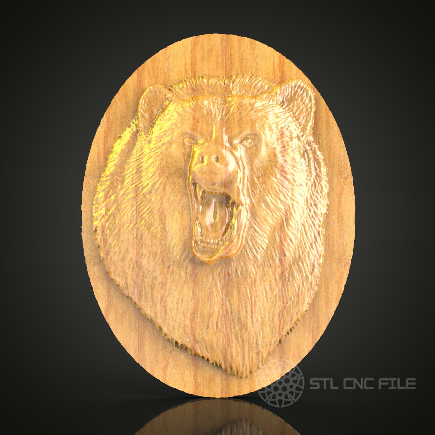 Fierce Bear Portrait STL File for CNC, 3D Wood Carving, Wildlife Art, Router Engraving, Circular Wall Decor
