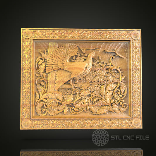 Grand Pheasant 3D Relief STL File for CNC, Ornate Bird Wood Wall Art