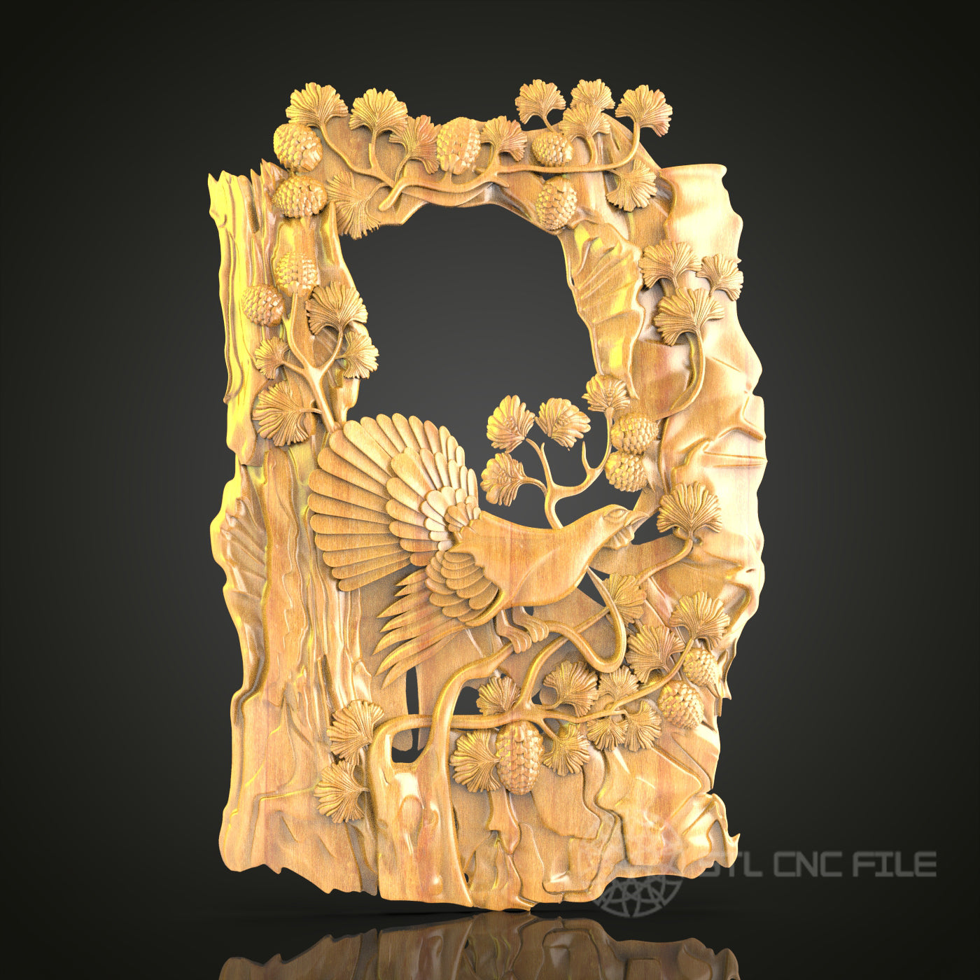 Enchanted Garden Frame 3D Relief STL File for CNC, Floral Bird Wood Wall Art