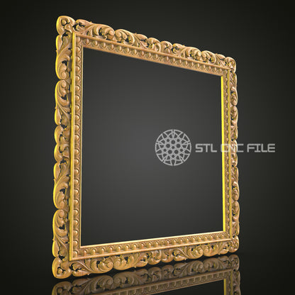 Luxurious Carved Picture Frame - CNC Engraved Wood, Ornamental STL Design