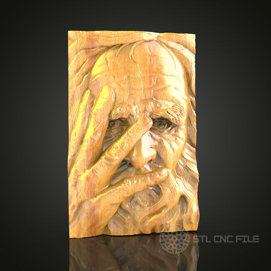 Expressive Human Portrait Wall Art - 3D STL File for CNC Wood Carving