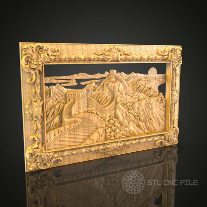 Great Wall of China 3D STL Model - CNC Router File for Historical Landscape Wood Carving