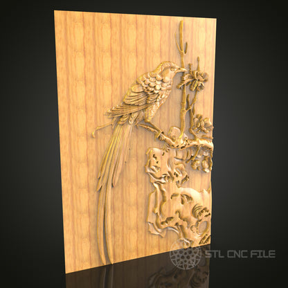 Delicate Bird on Branch 3D STL Model for CNC Router - Elegant Wood Wall Art, CNC Files for Artcam, Aspire